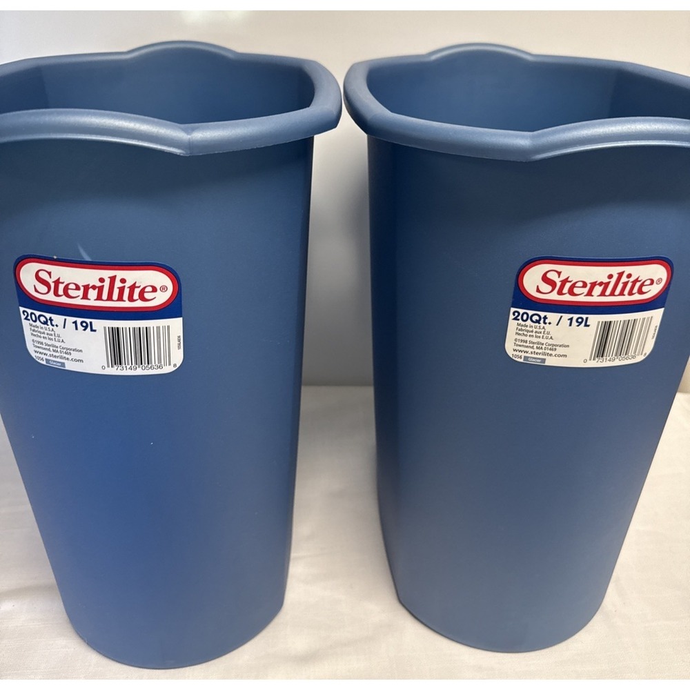 Vtg Sterilite Trash Can‎ Wastebasket Plastic Two Blue 20 QT 19L Unused 1990s USA